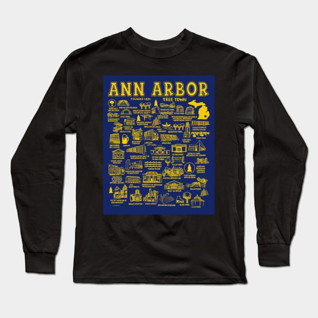 Ann Arbor Map Long Sleeve T-Shirt by fiberandgloss